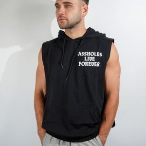 Assholes Live Forever Black Sleaveless Lightweight Workout Hoodie XL & 3XL ALF